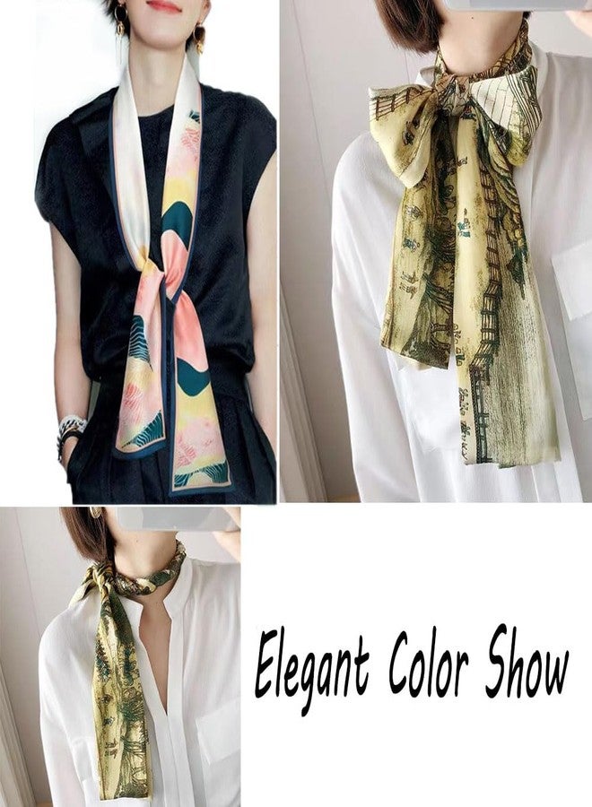 HURESON Silky Long Scarf for Women Small Thin Head Scarf Hair Neck Scarves Purse Bag Scarf For Handbags Satin Headscarf Cute Hair Scarf Headband (2pcs) - Image 2